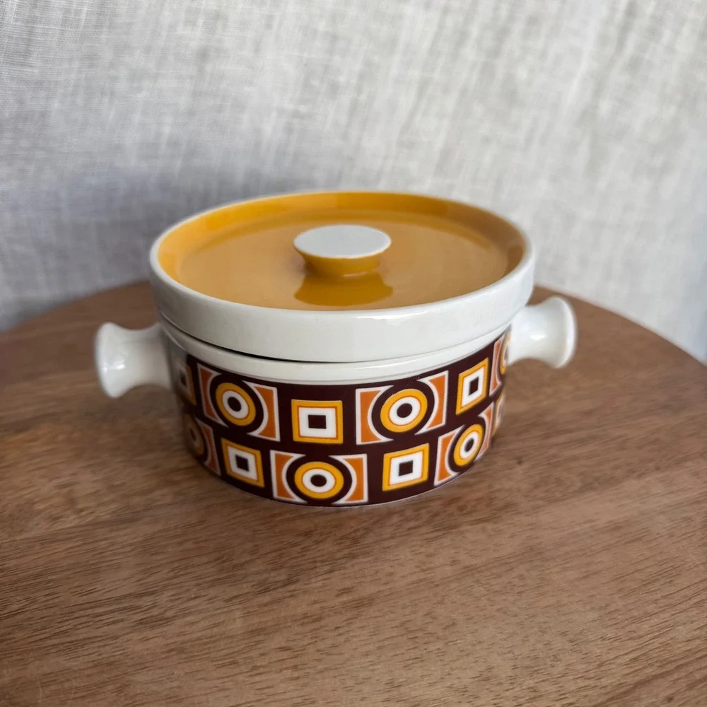 Vintage 70s Siena Ware Porcelain Lidded Casserole Dish MCM Soup Crock